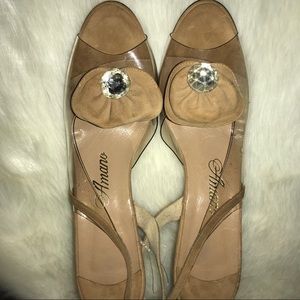 Nude sling back sandals with clear upper